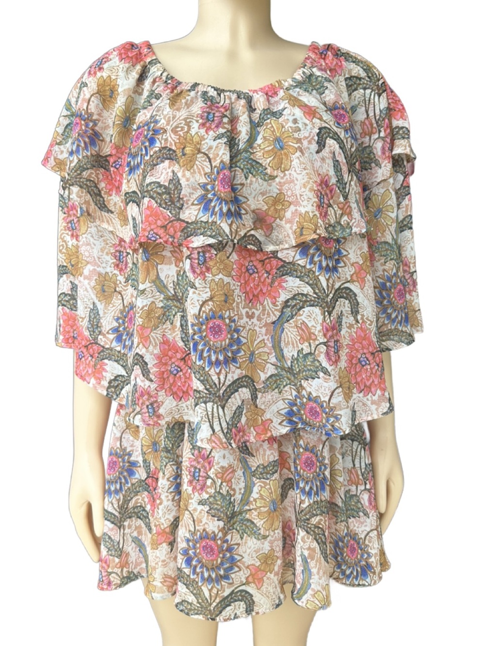 Show Me Your MuMu Women’s Floral Tiered Romper Shorts in Pink, Blue, Brown